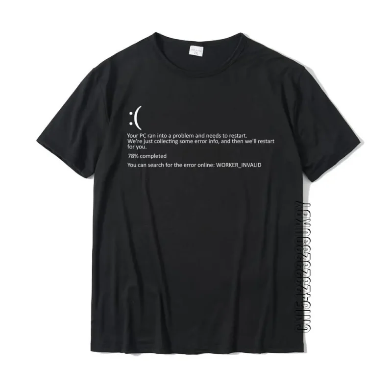 BSOD Bater Nerd computador top traje masculino, engraçada tela azul da morte, nova vinda, algodão