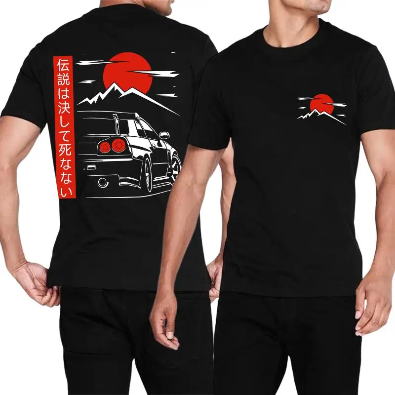 Estilo japonês carro jdm cultura gtr corrida t camisas de volta impressão street wear design original oversized 100% algodão topos t homme